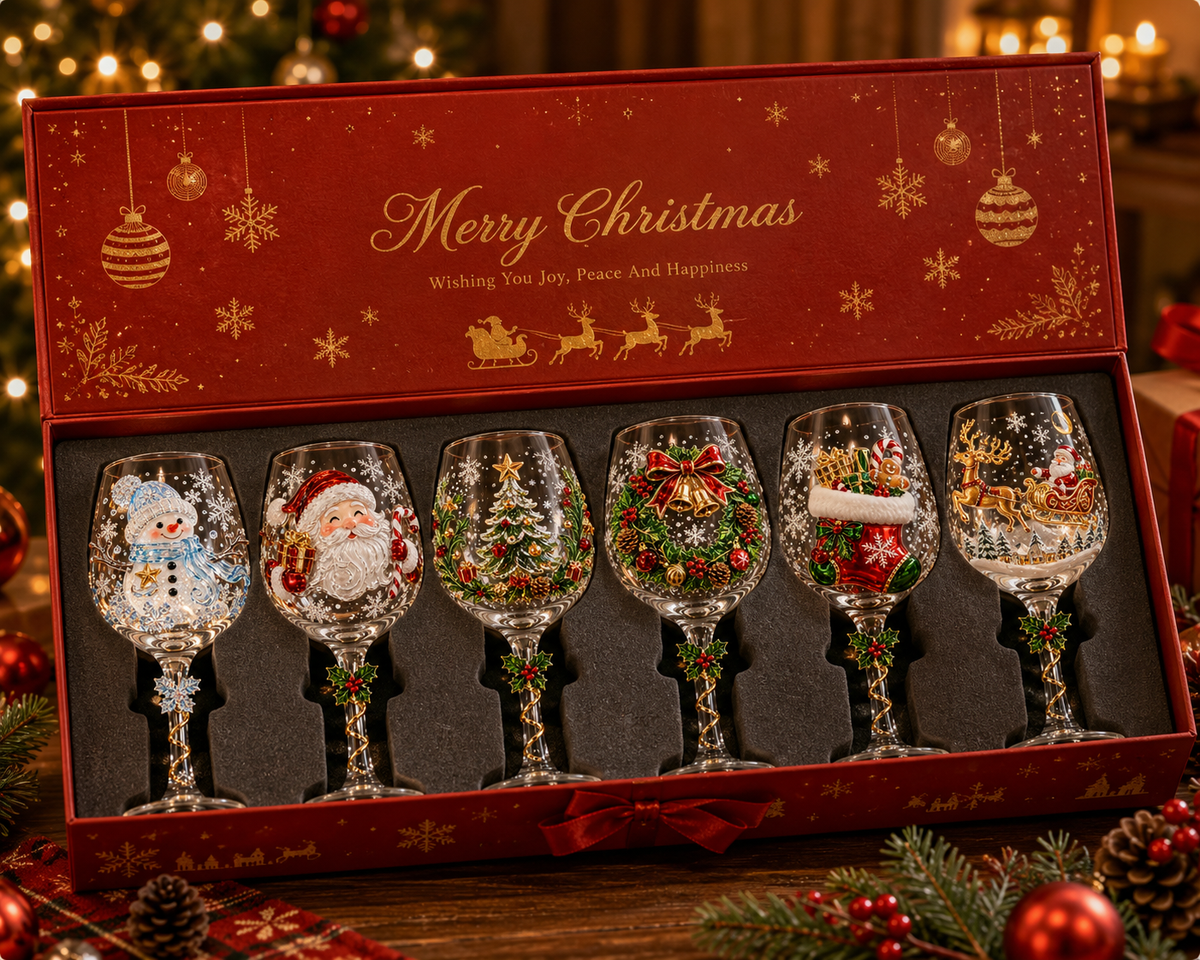 🎁🎅Christmas 3D Wine Glass Collection Gift Box Set