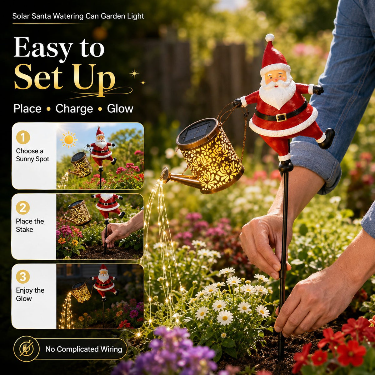 🎅 Solar Santa Watering Can Garden Light