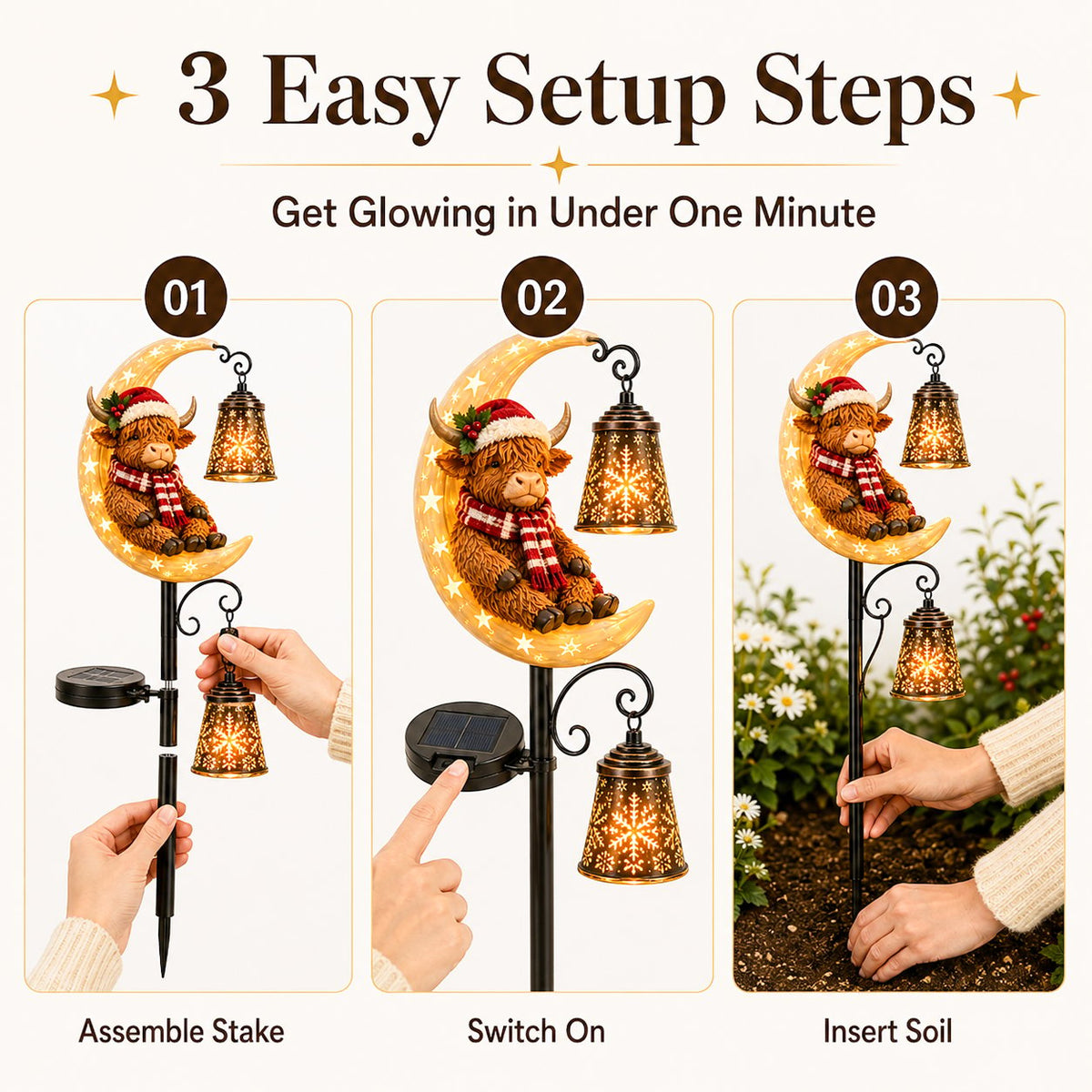 🐮🌙 Highland Cow Moon Solar Garden Light