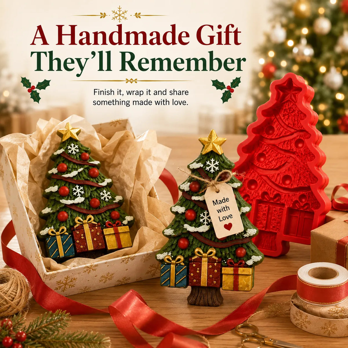 🎄Reusable Christmas Tree DIY Casting Mold | Detailed Dimensional Design with Star, Layered Branches, Ornaments, Snowflakes & Gift Box Accents ✨