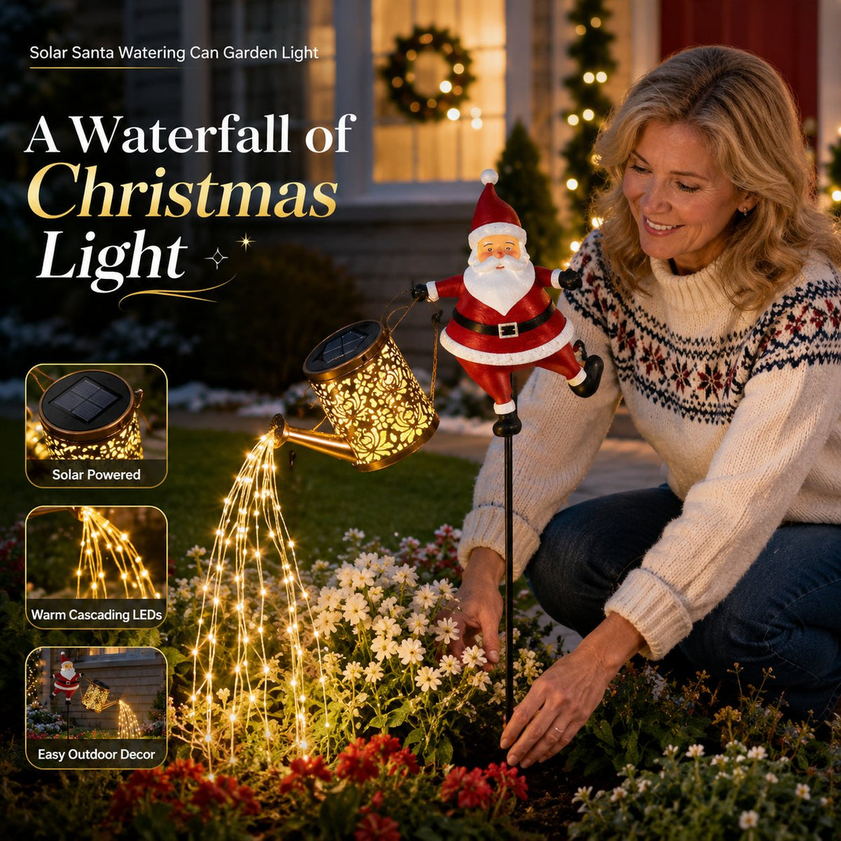 🎅 Solar Santa Watering Can Garden Light