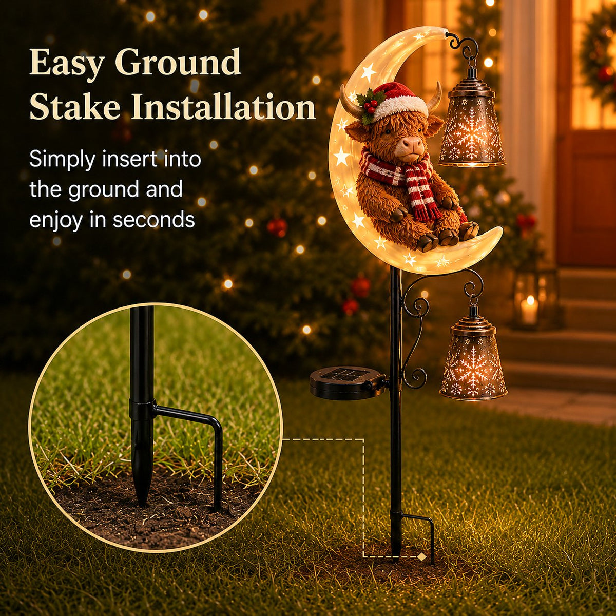 🐮🌙 Highland Cow Moon Solar Garden Light