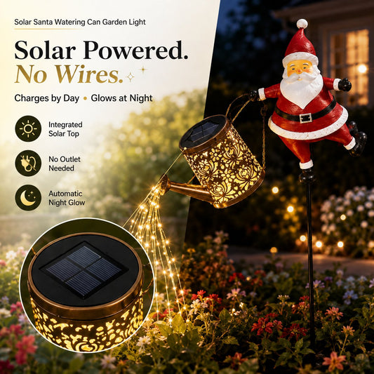 🎅 Solar Santa Watering Can Garden Light