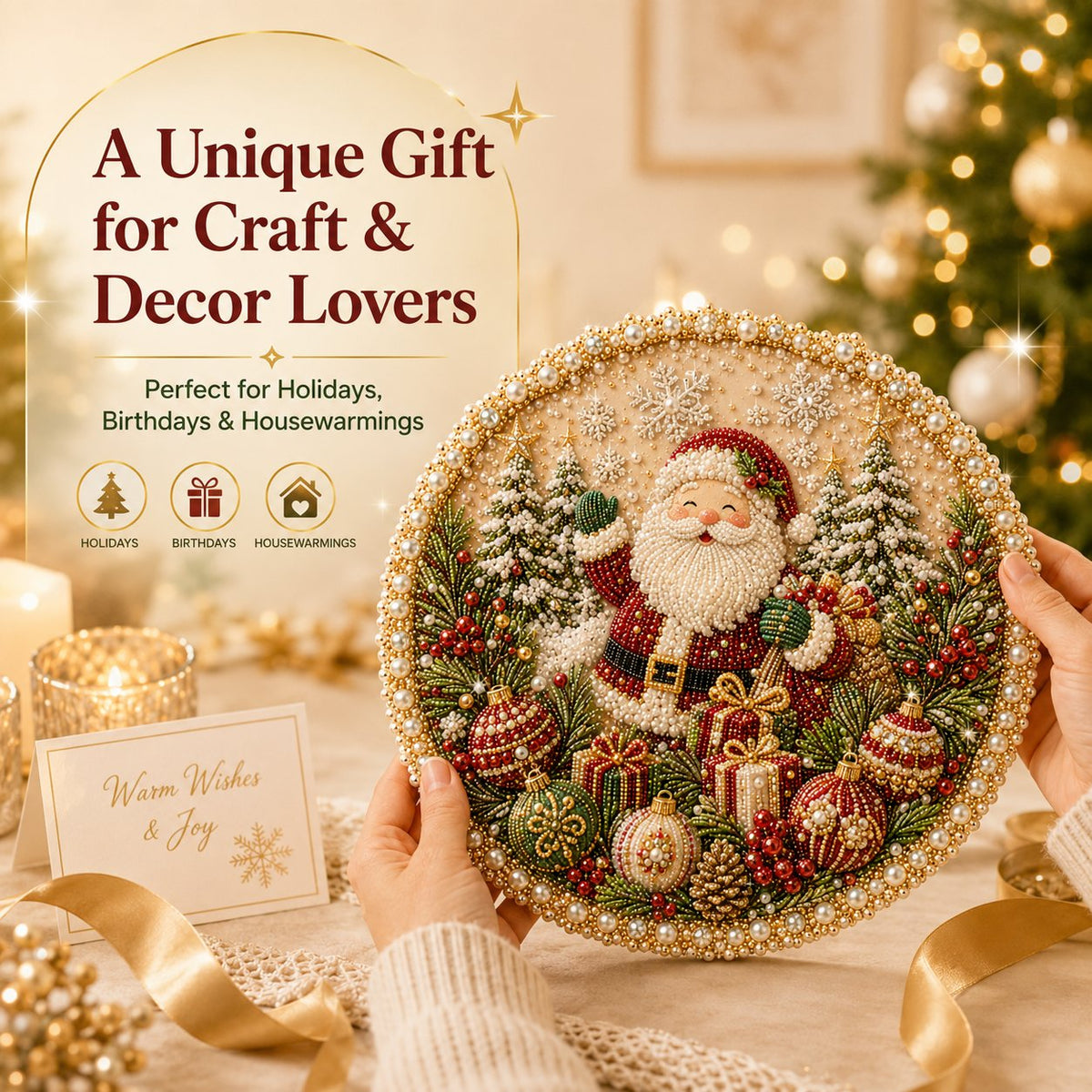 🎄☃️✨ Four Seasons & Holiday Pearl Art Hanging Wreath Kit💎Luxury Flocked Canvas with Scratch-Resistant Non-Fading Pearl Beads DIY Handmade Seasonal Decor 🌸🌻🍂🎄