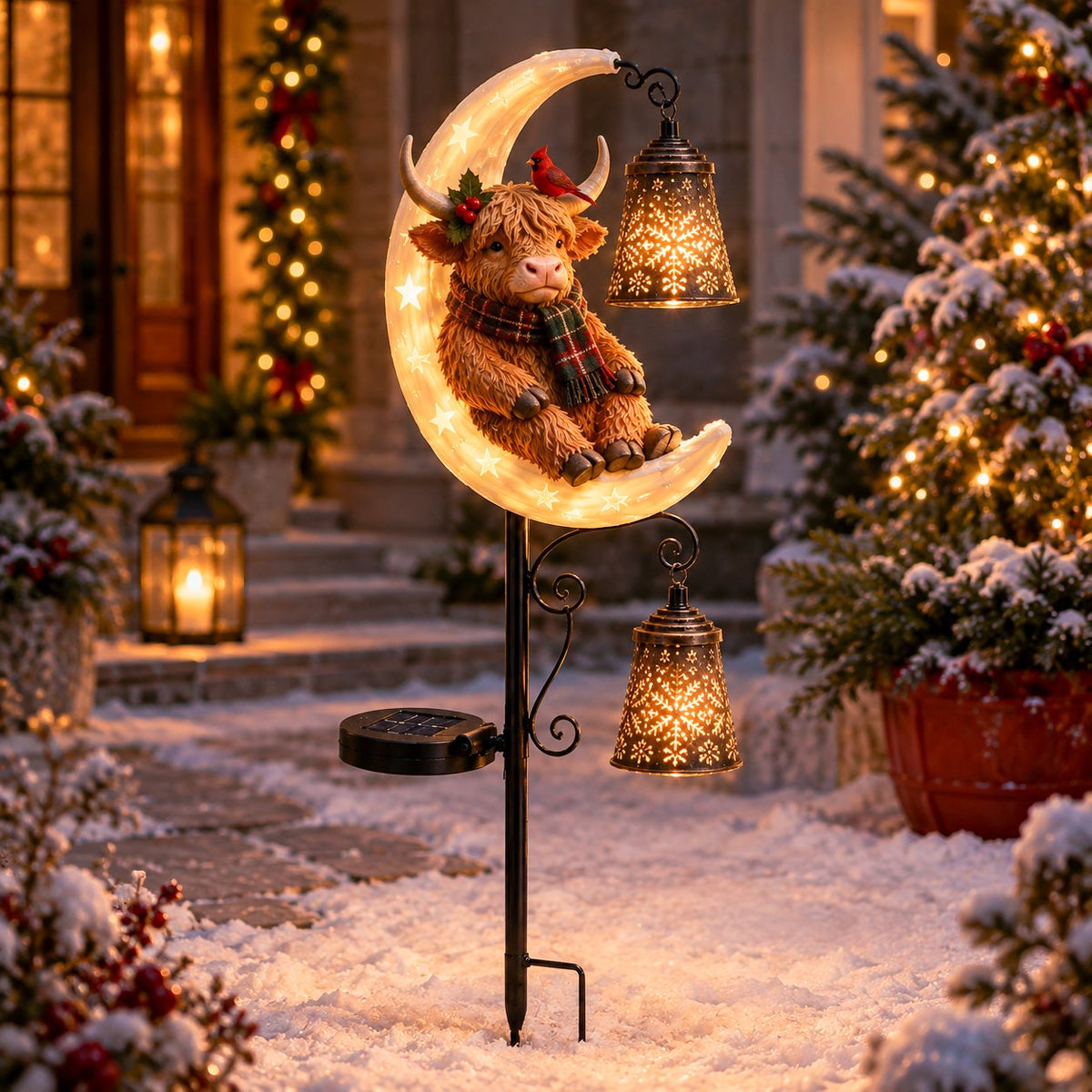 🐮🌙 Highland Cow Moon Solar Garden Light