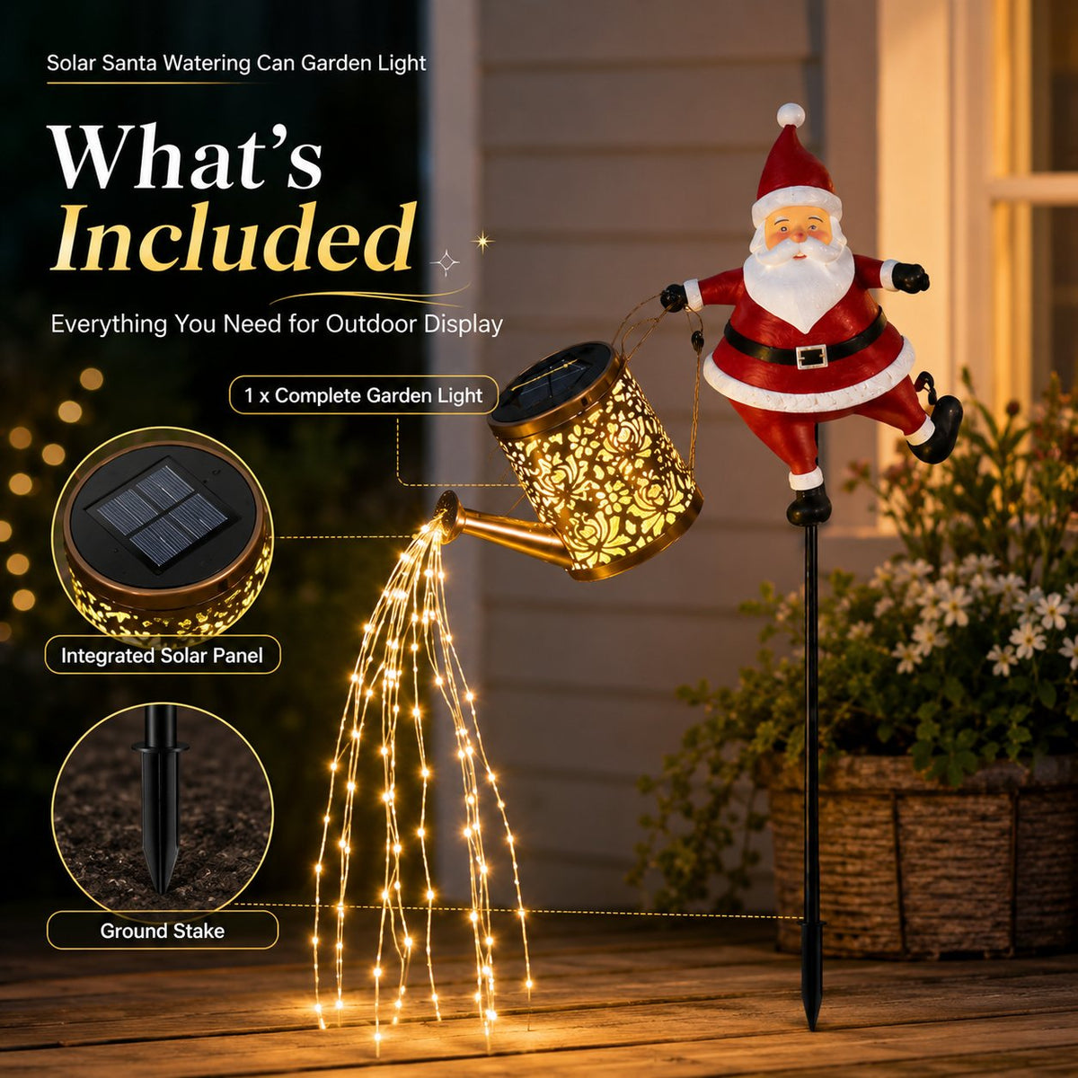 🎅 Solar Santa Watering Can Garden Light