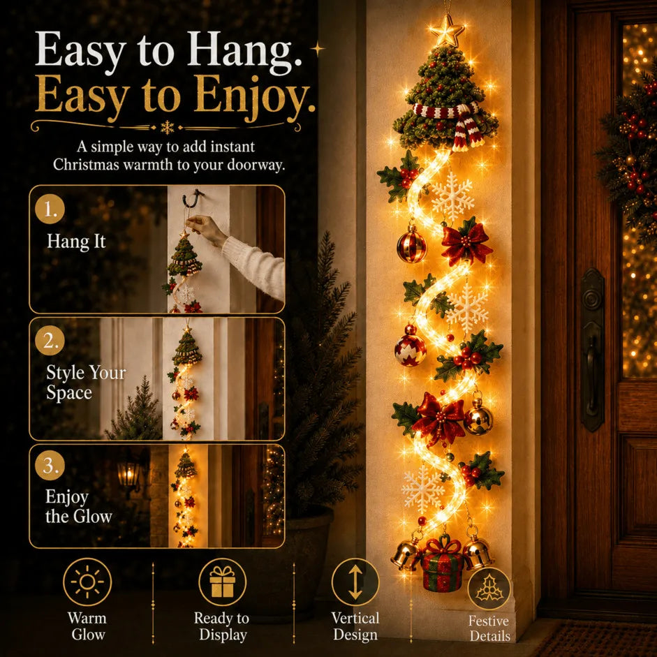 🎄 Glowing Christmas Door Hanger | 6 Festive Lighted Designs with Warm Glow, Dimensional Details & Space-Saving Vertical Décor ✨