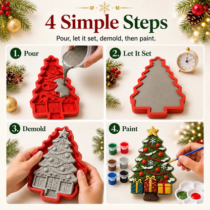 🎄Reusable Christmas Tree DIY Casting Mold | Detailed Dimensional Design with Star, Layered Branches, Ornaments, Snowflakes & Gift Box Accents ✨