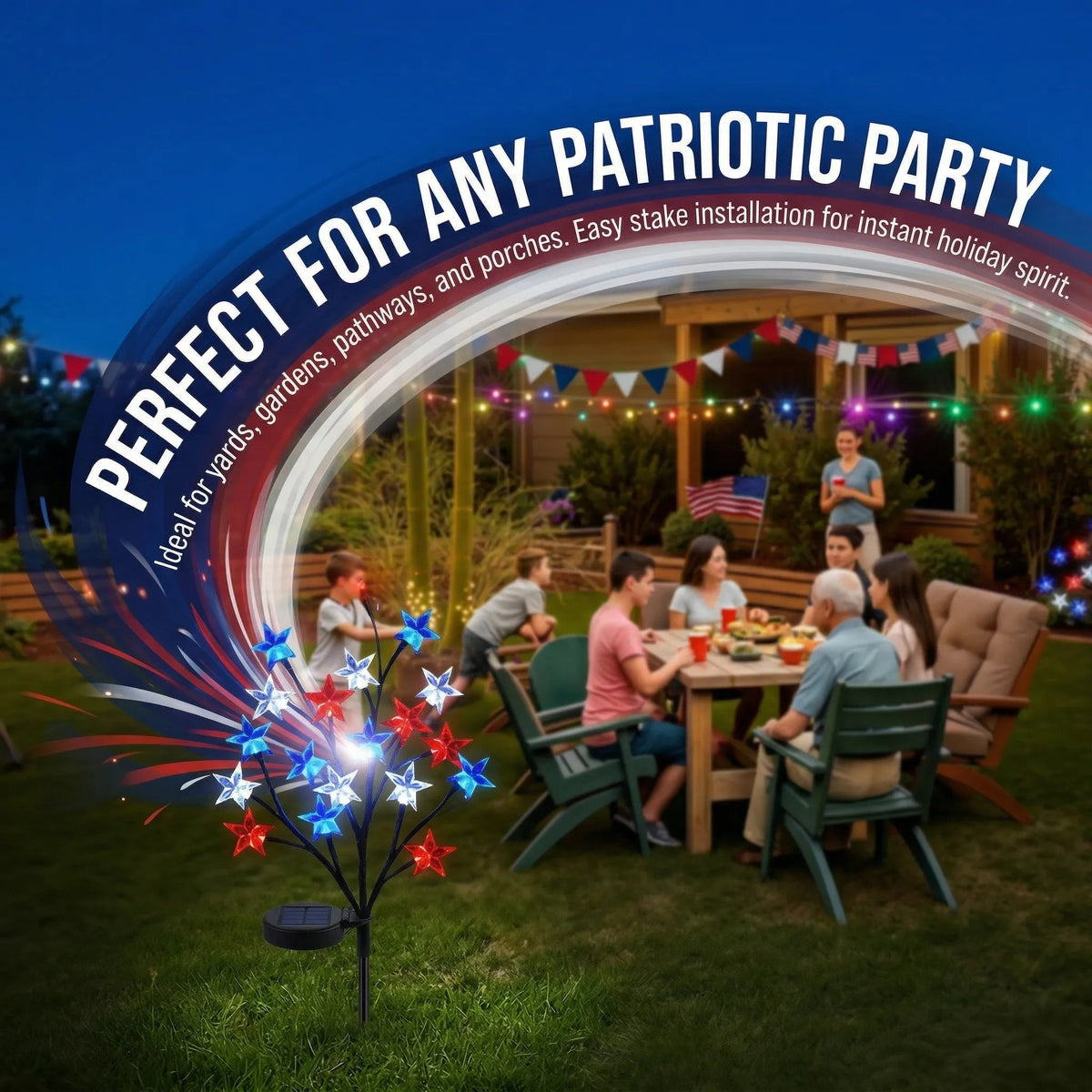 🎉 LAST DAY 49% OFF ⭐ Solar Patriotic Star Lights 🇺🇸 Turn Your Yard Into a Nighttime Celebration