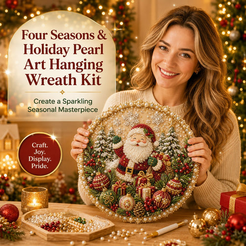 🎄☃️✨ Four Seasons & Holiday Pearl Art Hanging Wreath Kit💎Luxury Flocked Canvas with Scratch-Resistant Non-Fading Pearl Beads DIY Handmade Seasonal Decor 🌸🌻🍂🎄