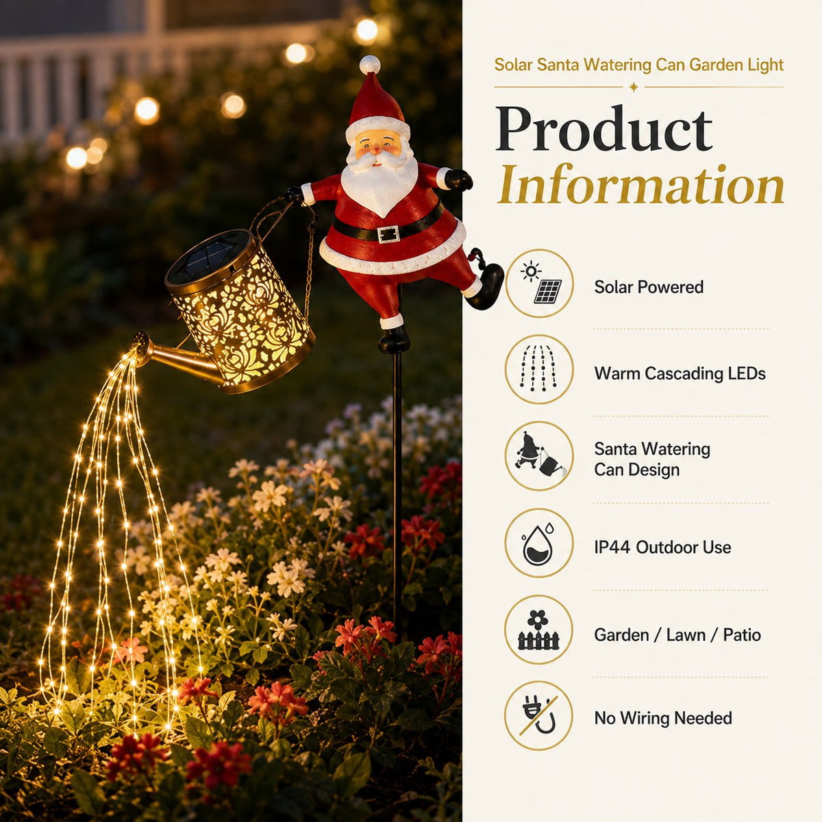 🎅 Solar Santa Watering Can Garden Light