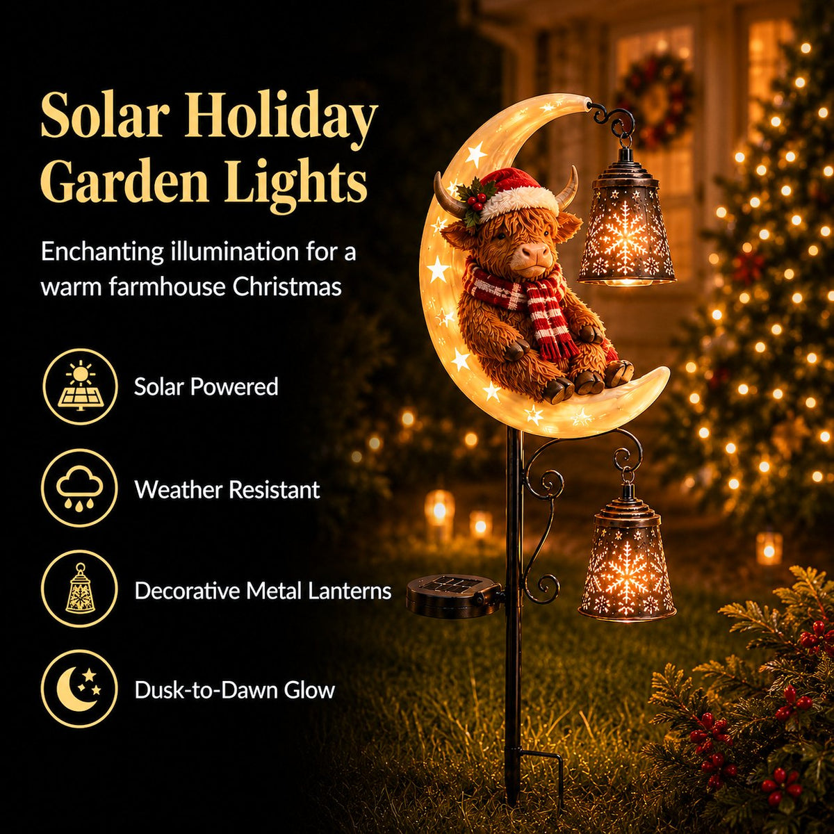 🐮🌙 Highland Cow Moon Solar Garden Light