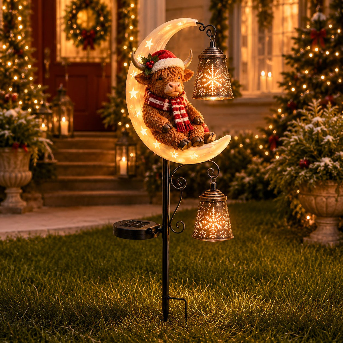 🐮🌙 Highland Cow Moon Solar Garden Light