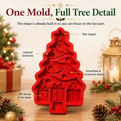 🎄Reusable Christmas Tree DIY Casting Mold | Detailed Dimensional Design with Star, Layered Branches, Ornaments, Snowflakes & Gift Box Accents ✨